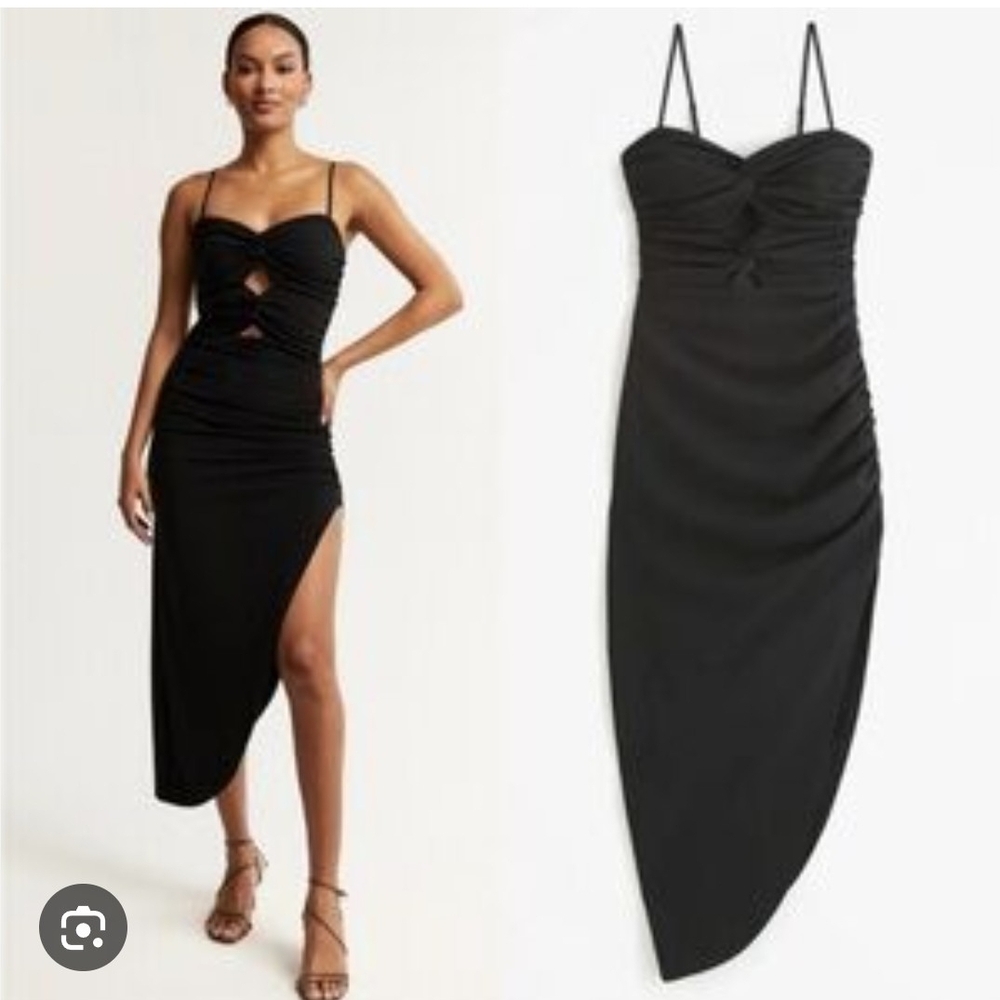 Brand New Abercrombie & Fitch Ruched Front Cutout Midi Stretch Dress Medium